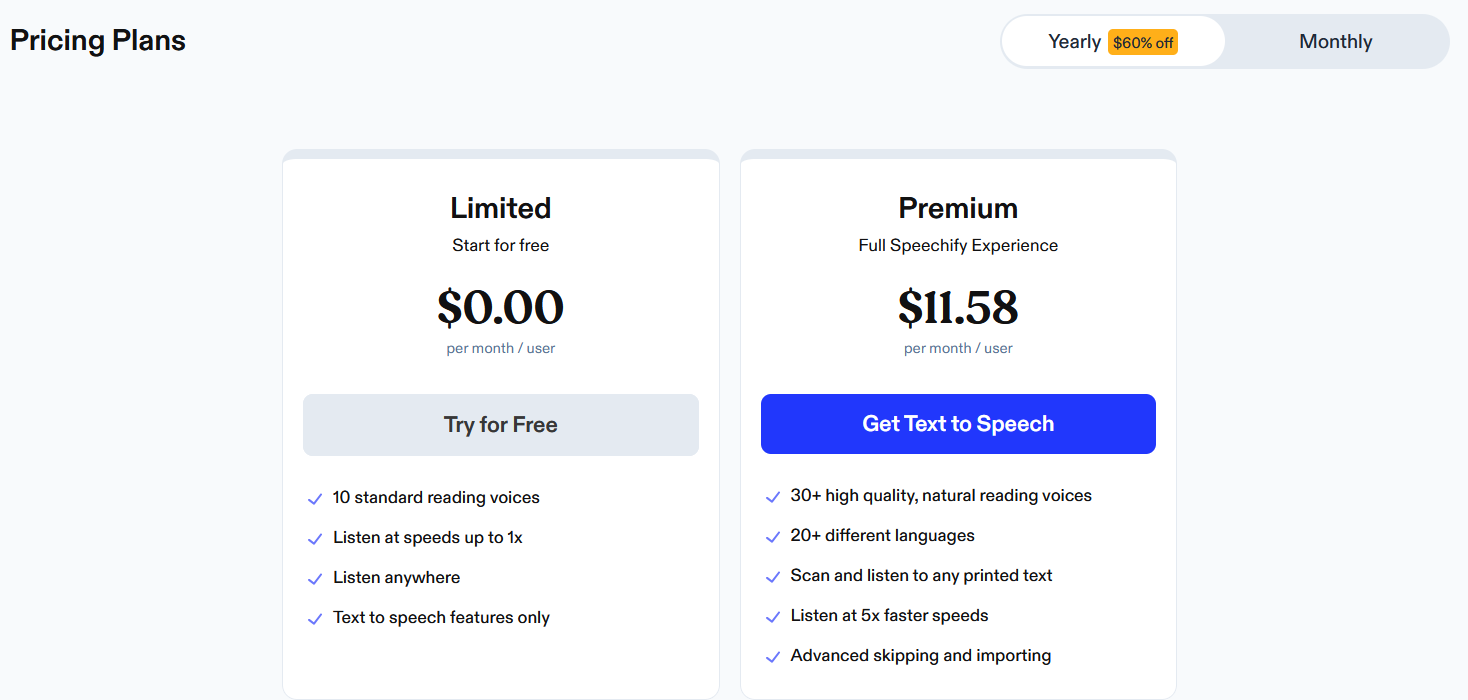 speechify pricing