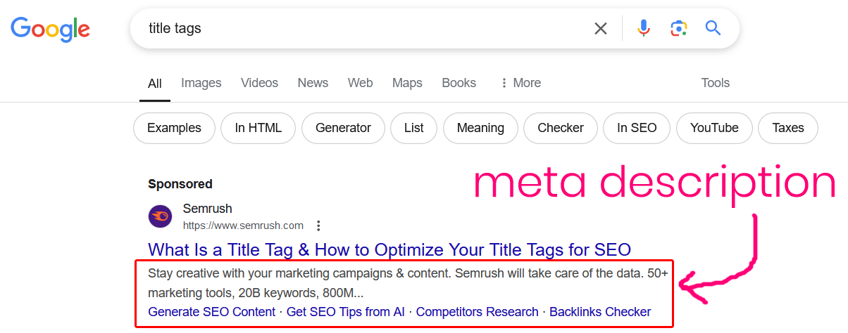 on page seo meta description